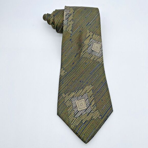 Giorgio Armani 100% Pure Silk Necktie Green Abstract Luxury Design Vintage Retro - Picture 3 of 16